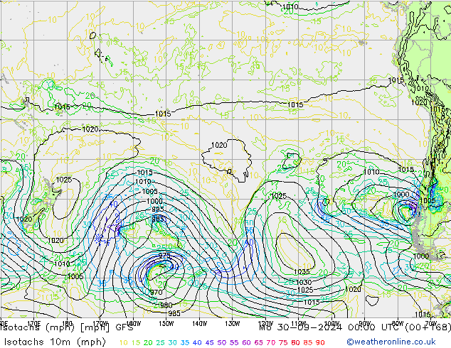 Isotachs (mph) GFS lun 30.09.2024 00 UTC