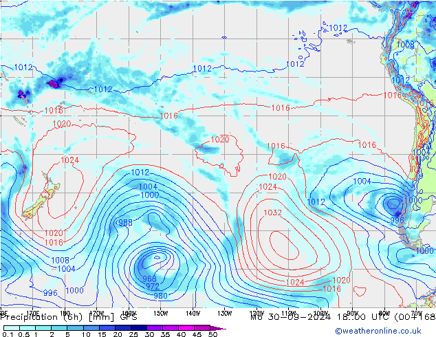 Precipitation (6h) GFS Mo 30.09.2024 00 UTC