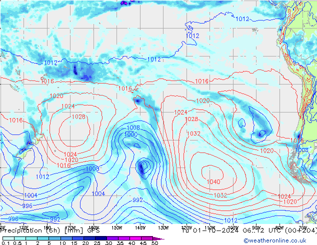 Z500/Rain (+SLP)/Z850 GFS Tu 01.10.2024 12 UTC