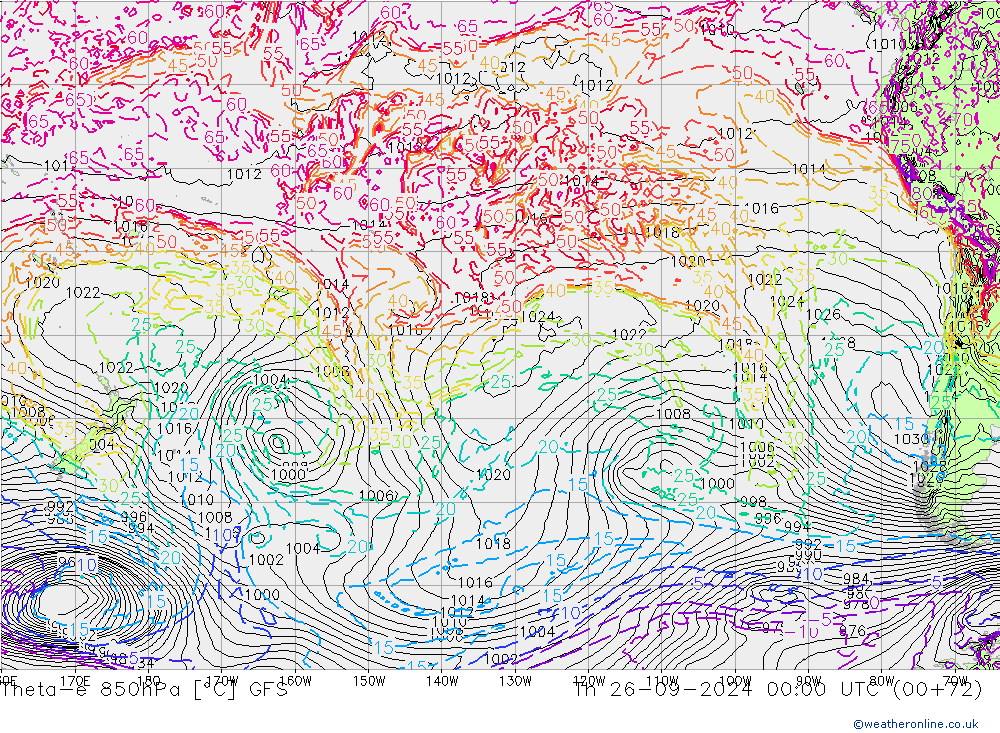 Theta-e 850hPa GFS jeu 26.09.2024 00 UTC