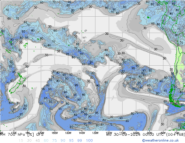 RH 700 hPa GFS Mo 30.09.2024 00 UTC