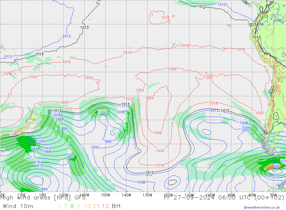 Windvelden GFS vr 27.09.2024 06 UTC