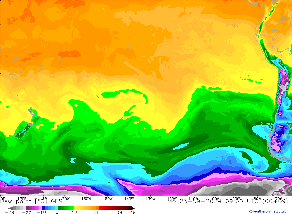 Taupunkt GFS Mo 23.09.2024 09 UTC