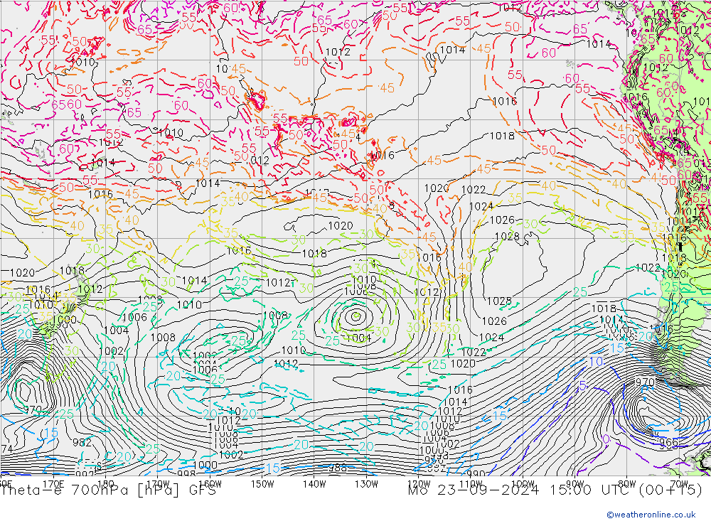 Theta-e 700гПа GFS пн 23.09.2024 15 UTC