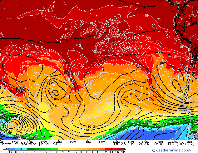 Theta-W 850hPa GFS czw. 26.09.2024 00 UTC