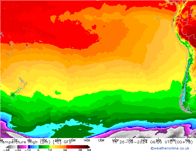 Temp. massima (2m) GFS gio 26.09.2024 06 UTC