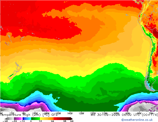 temperatura máx. (2m) GFS Seg 30.09.2024 06 UTC