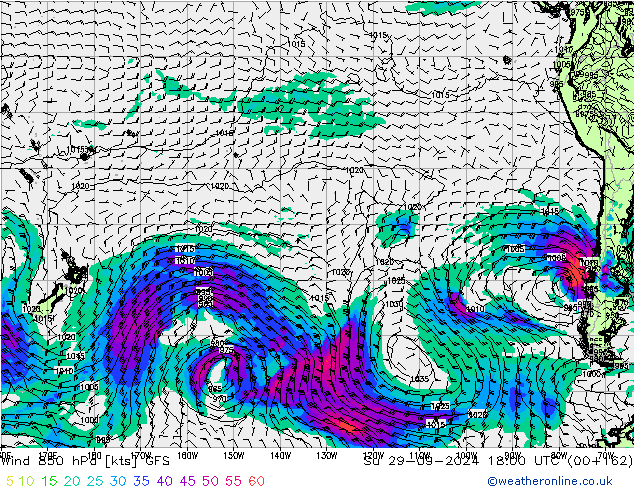 Wind 850 hPa GFS Su 29.09.2024 18 UTC