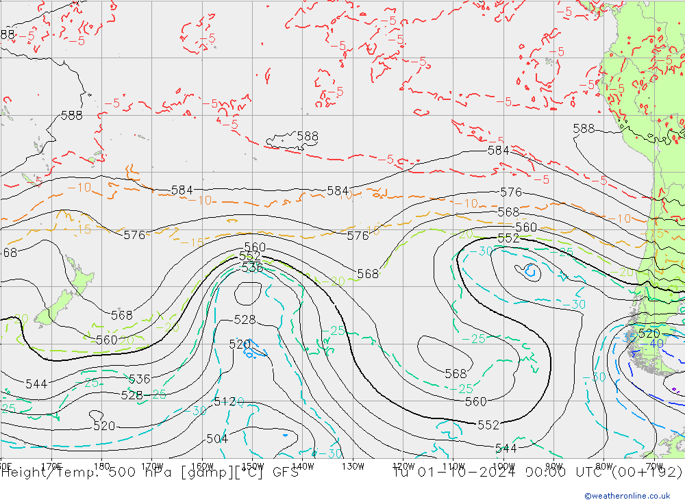 Height/Temp. 500 hPa GFS Út 01.10.2024 00 UTC