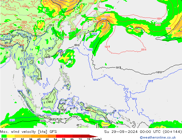 Max. wind velocity GFS Dom 29.09.2024 00 UTC