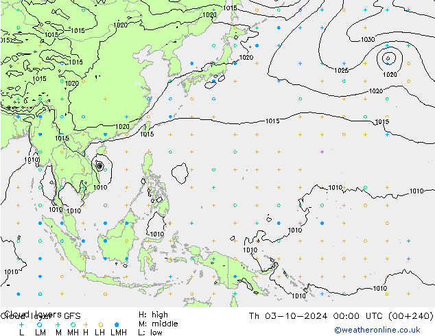 Cloud layer GFS чт 03.10.2024 00 UTC