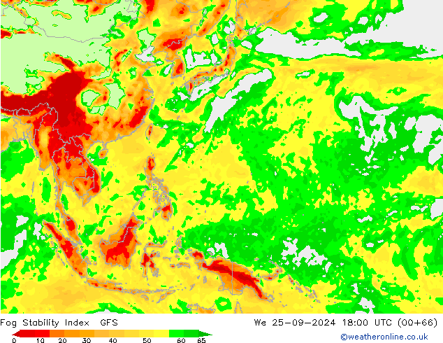 Fog Stability Index GFS śro. 25.09.2024 18 UTC