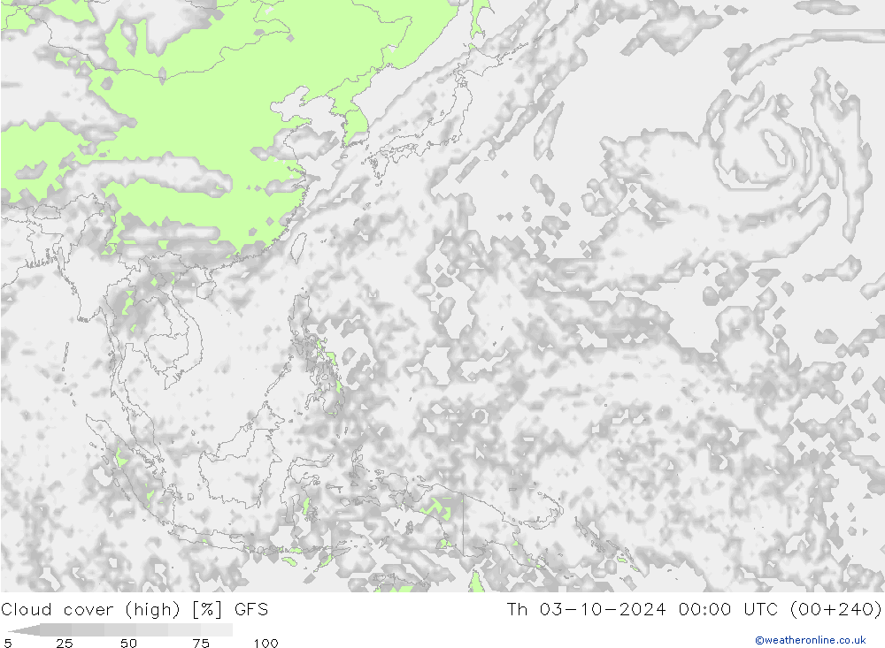 Cloud cover (high) GFS Th 03.10.2024 00 UTC