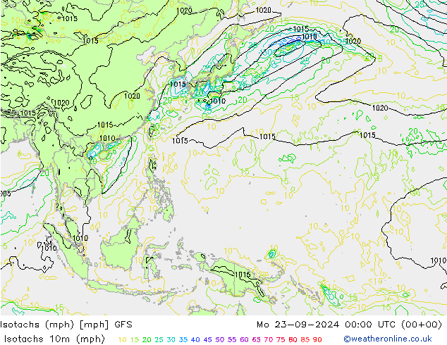 Isotachs (mph) GFS lun 23.09.2024 00 UTC