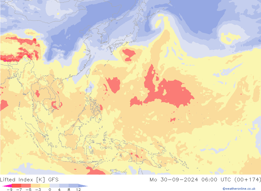 Lifted Index GFS lun 30.09.2024 06 UTC