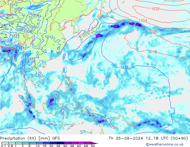 Z500/Rain (+SLP)/Z850 GFS Čt 26.09.2024 18 UTC