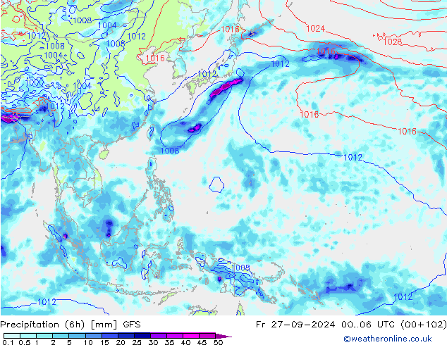 Z500/Rain (+SLP)/Z850 GFS ven 27.09.2024 06 UTC