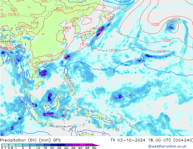 Z500/Rain (+SLP)/Z850 GFS jue 03.10.2024 00 UTC