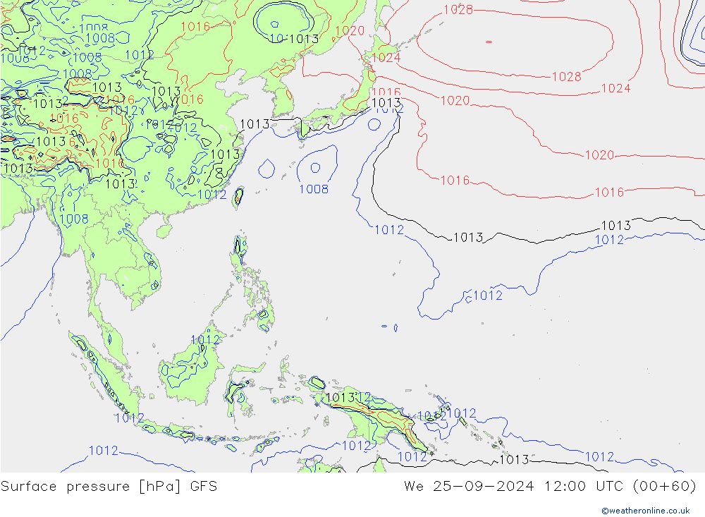 Surface pressure GFS We 25.09.2024 12 UTC