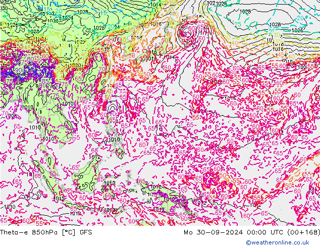 Theta-e 850hPa GFS lun 30.09.2024 00 UTC