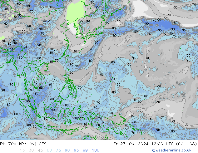 Humidité rel. 700 hPa GFS ven 27.09.2024 12 UTC