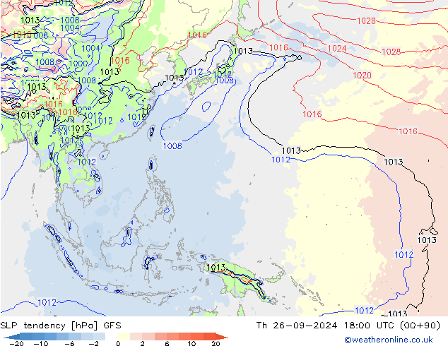 SLP tendency GFS Th 26.09.2024 18 UTC