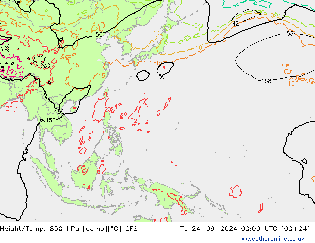 Height/Temp. 850 hPa GFS wto. 24.09.2024 00 UTC