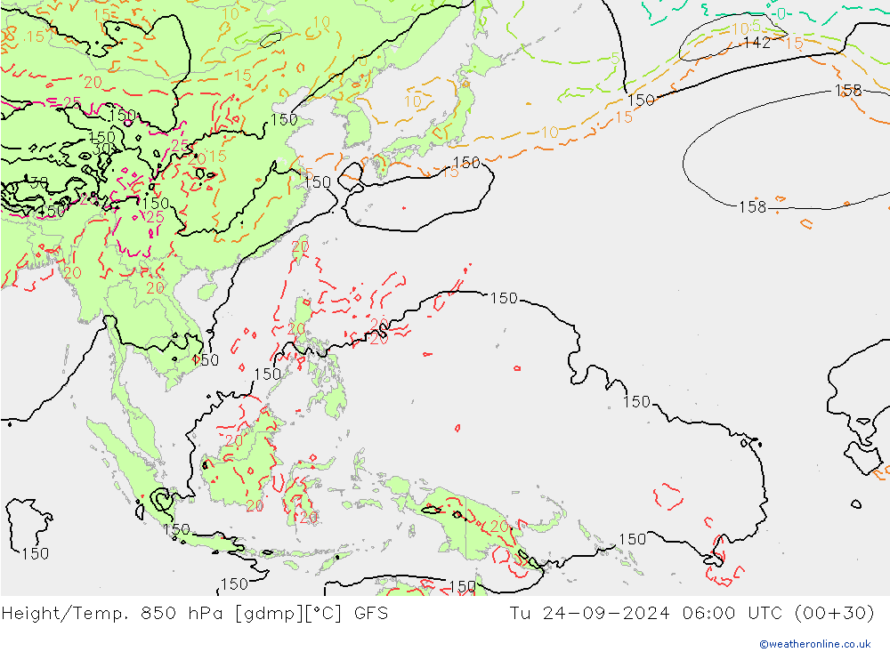 Z500/Rain (+SLP)/Z850 GFS Tu 24.09.2024 06 UTC