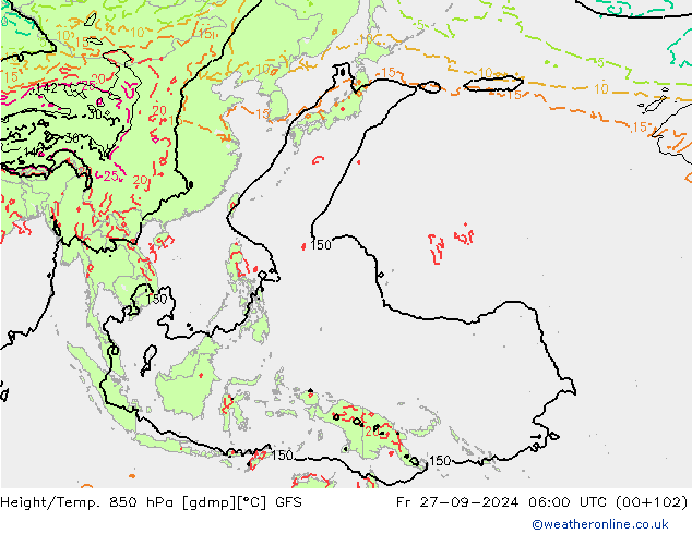 Z500/Rain (+SLP)/Z850 GFS ven 27.09.2024 06 UTC