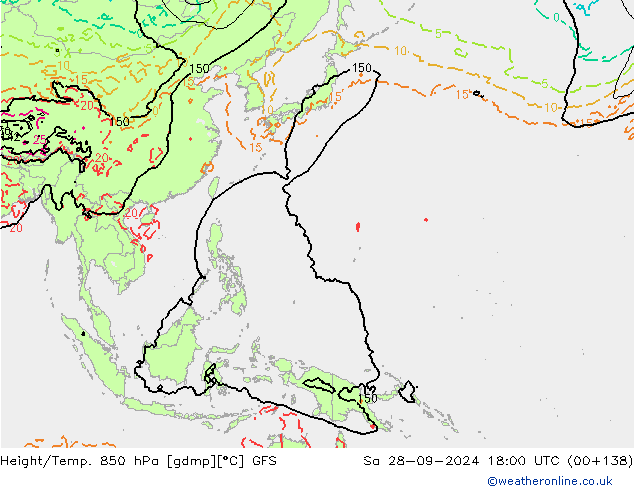 Hoogte/Temp. 850 hPa GFS za 28.09.2024 18 UTC