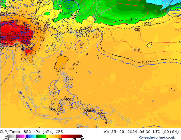 SLP/Temp. 850 hPa GFS  25.09.2024 06 UTC