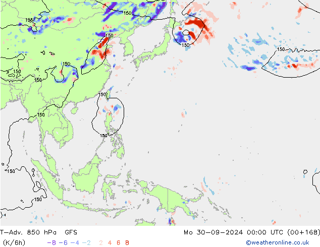 T-Adv. 850 hPa GFS lun 30.09.2024 00 UTC