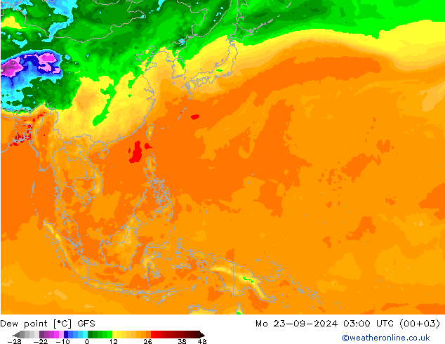 точка росы GFS пн 23.09.2024 03 UTC