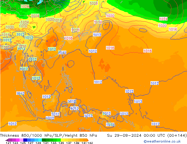 Thck 850-1000 hPa GFS dim 29.09.2024 00 UTC