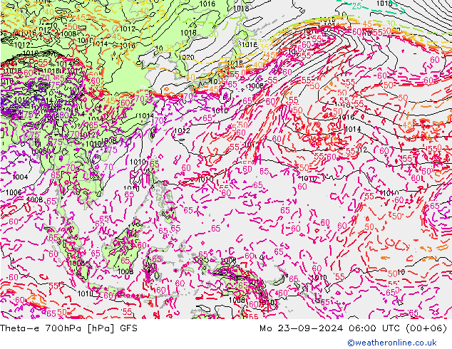 Theta-e 700hPa GFS Mo 23.09.2024 06 UTC