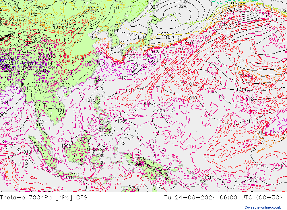 Theta-e 700hPa GFS Ter 24.09.2024 06 UTC