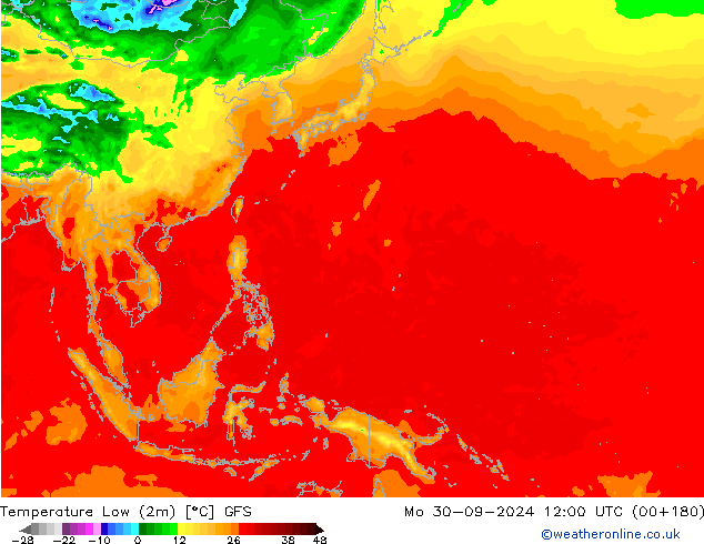 Temperature Low (2m) GFS Mo 30.09.2024 12 UTC