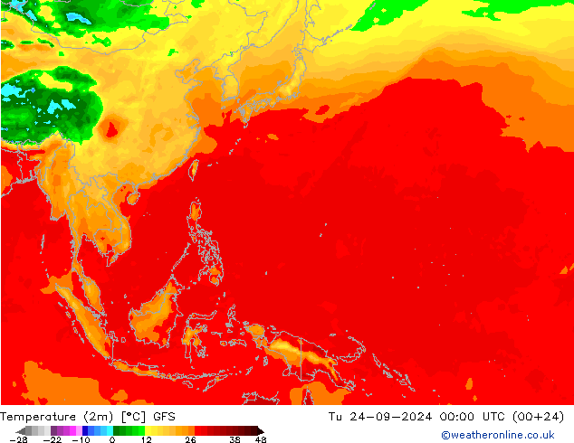 Temperature (2m) GFS Tu 24.09.2024 00 UTC