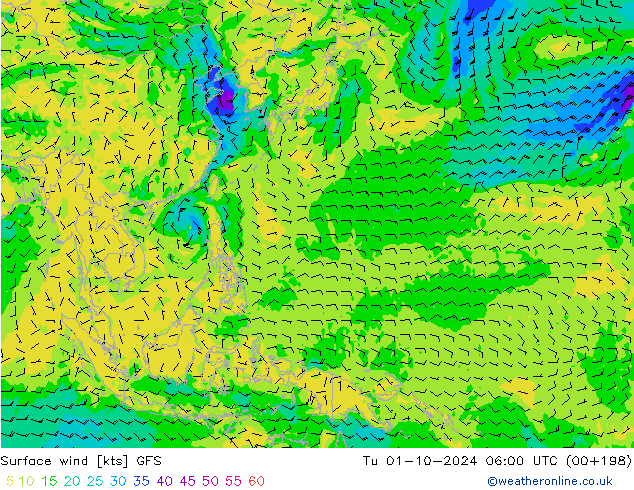 Wind 10 m GFS di 01.10.2024 06 UTC