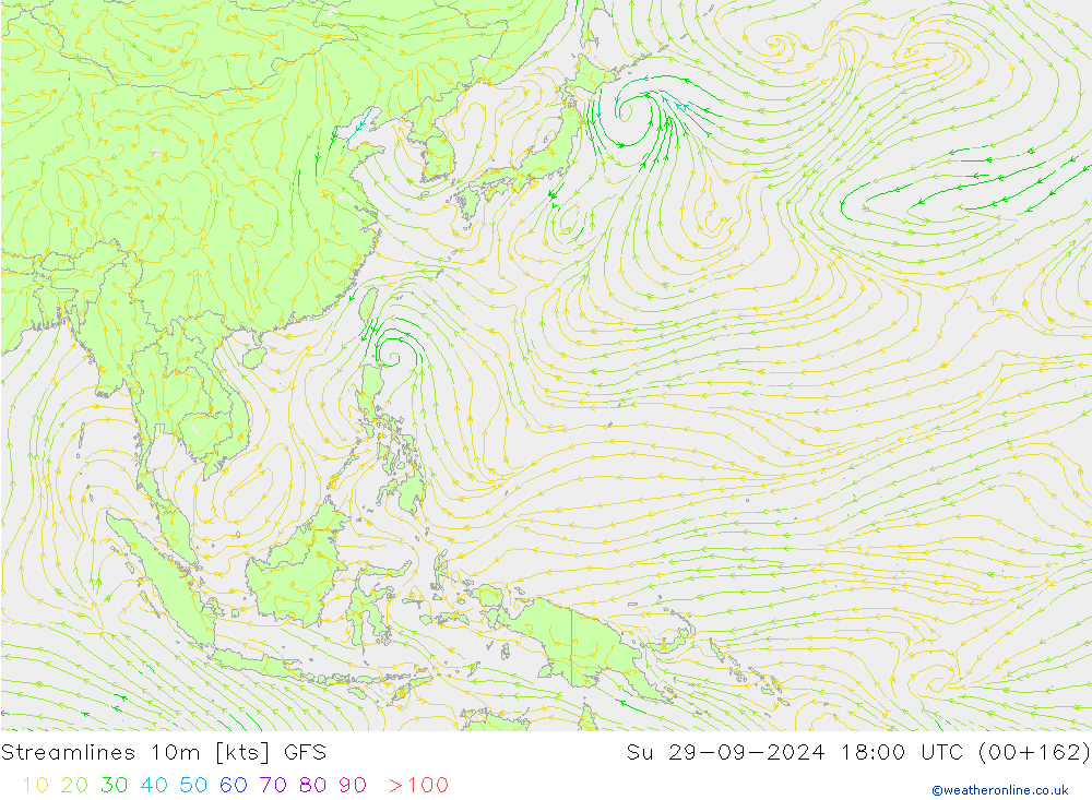 Linha de corrente 10m GFS Dom 29.09.2024 18 UTC