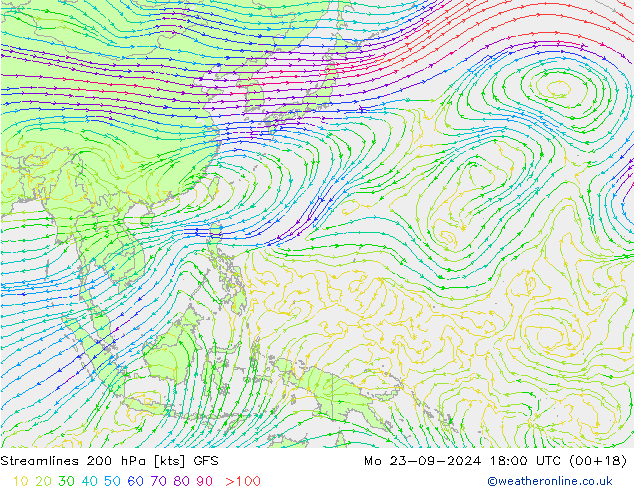 Stroomlijn 200 hPa GFS ma 23.09.2024 18 UTC