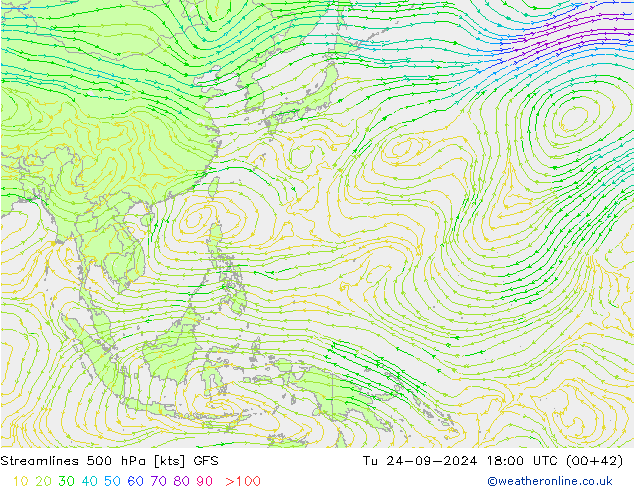 Streamlines 500 hPa GFS Tu 24.09.2024 18 GMT