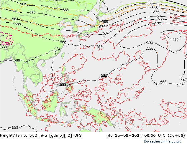 Z500/Rain (+SLP)/Z850 GFS Po 23.09.2024 06 UTC