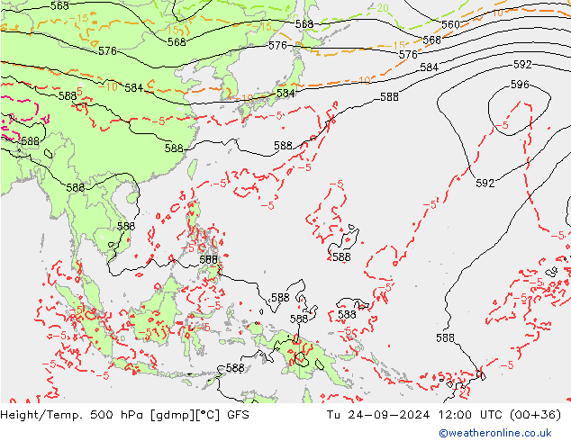 Z500/Rain (+SLP)/Z850 GFS Tu 24.09.2024 12 UTC