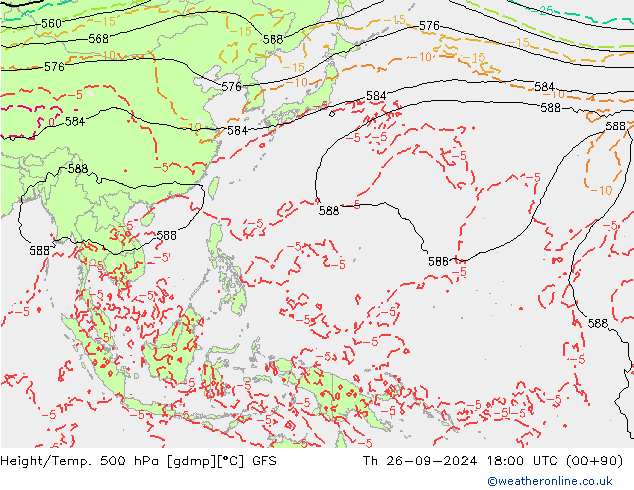 Z500/Rain (+SLP)/Z850 GFS Čt 26.09.2024 18 UTC