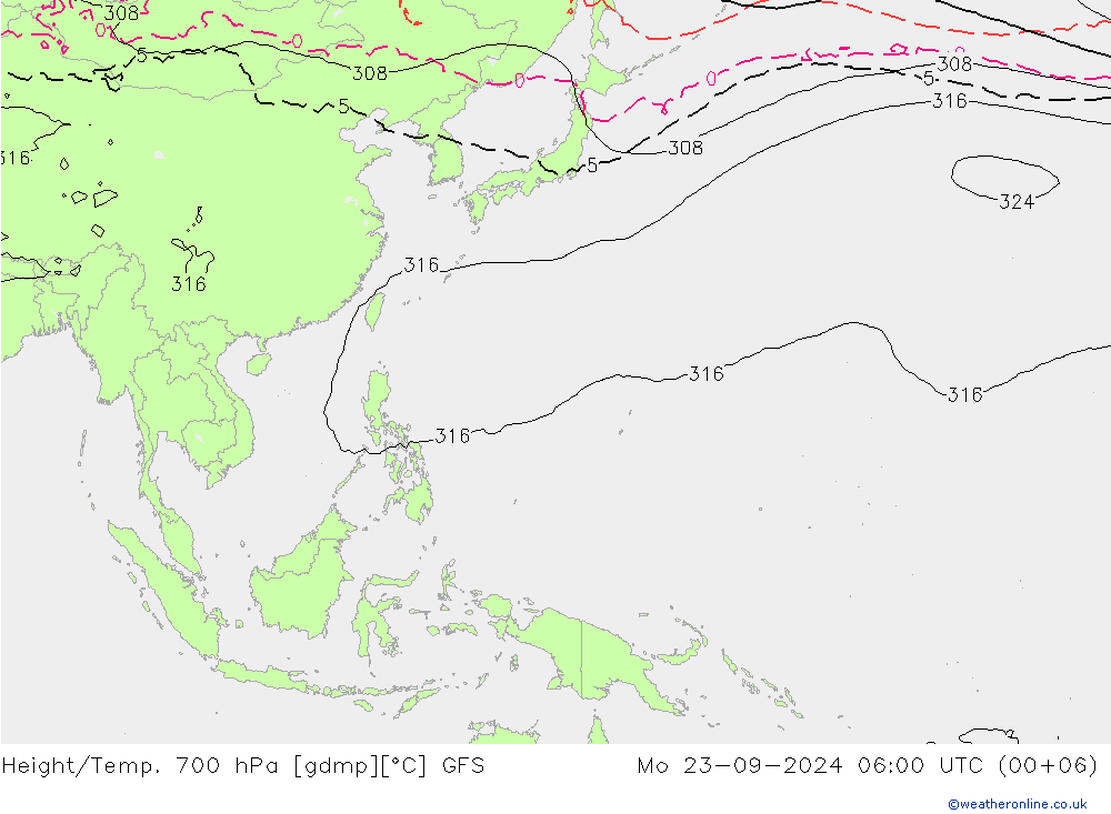 Height/Temp. 700 hPa GFS Po 23.09.2024 06 UTC