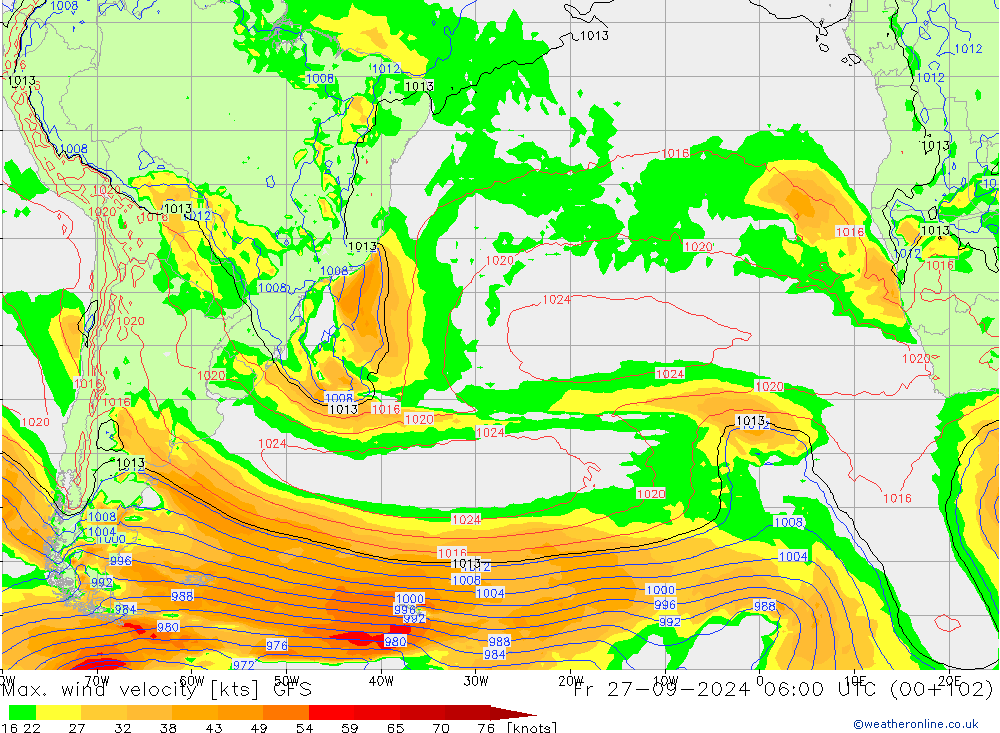 Max. wind velocity GFS  27.09.2024 06 UTC