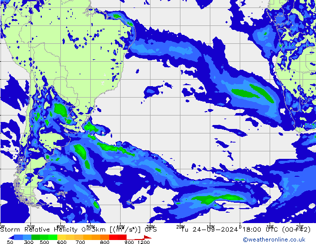 Storm Relative Helicity GFS Di 24.09.2024 18 UTC