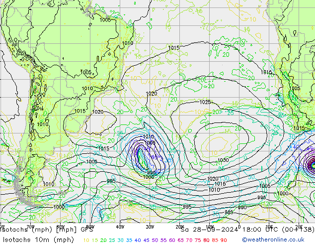 Eşrüzgar Hızları mph GFS Cts 28.09.2024 18 UTC