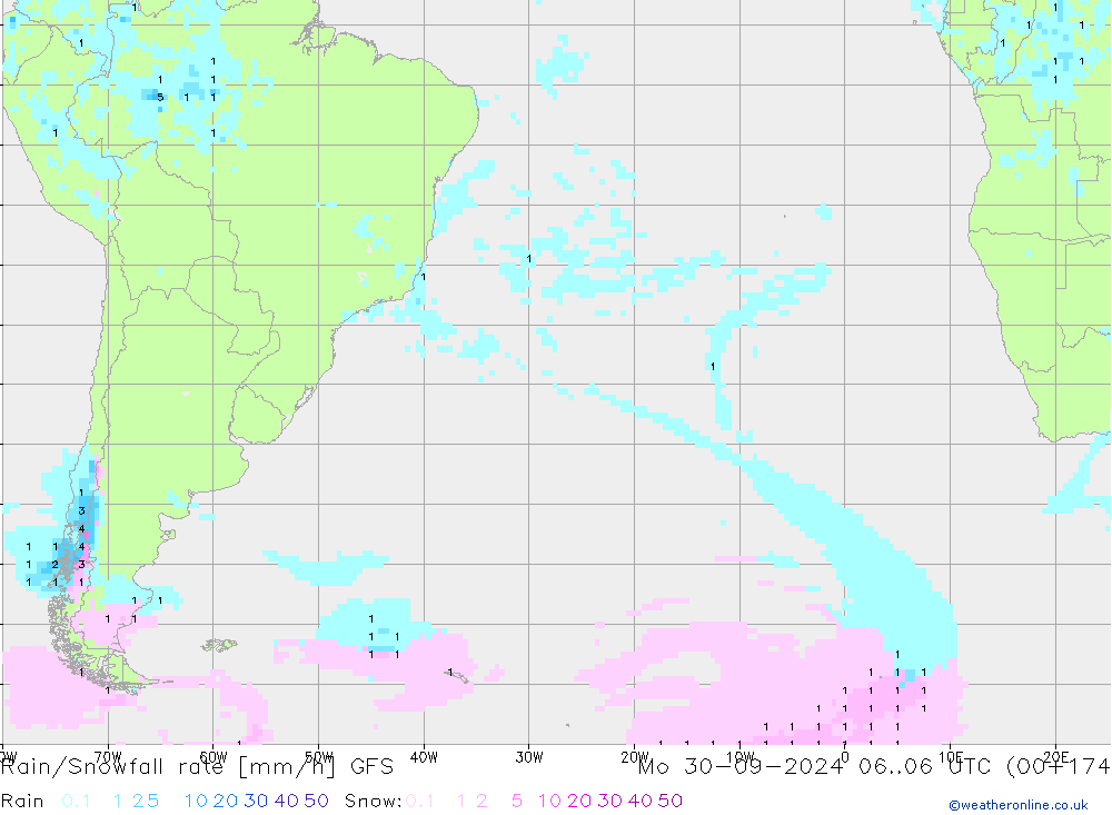 Rain/Snowfall rate GFS Mo 30.09.2024 06 UTC